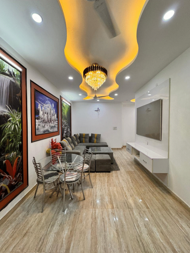 Modern living room with ceiling lights